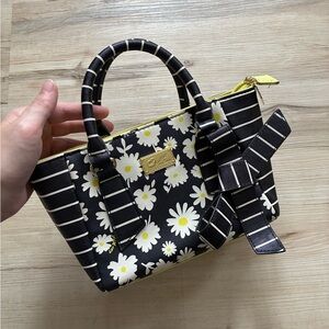 Mini Black Daisy Print Tote Bag with Yellow Accents